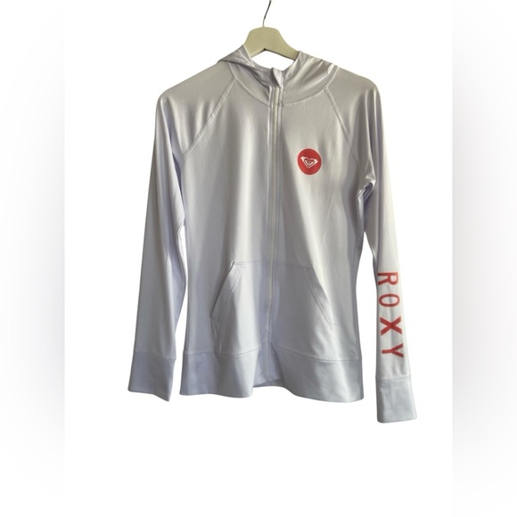 Roxy Girls White and red zipped hooded long sleeve rash guard Size Large - Picture 1 of 15
